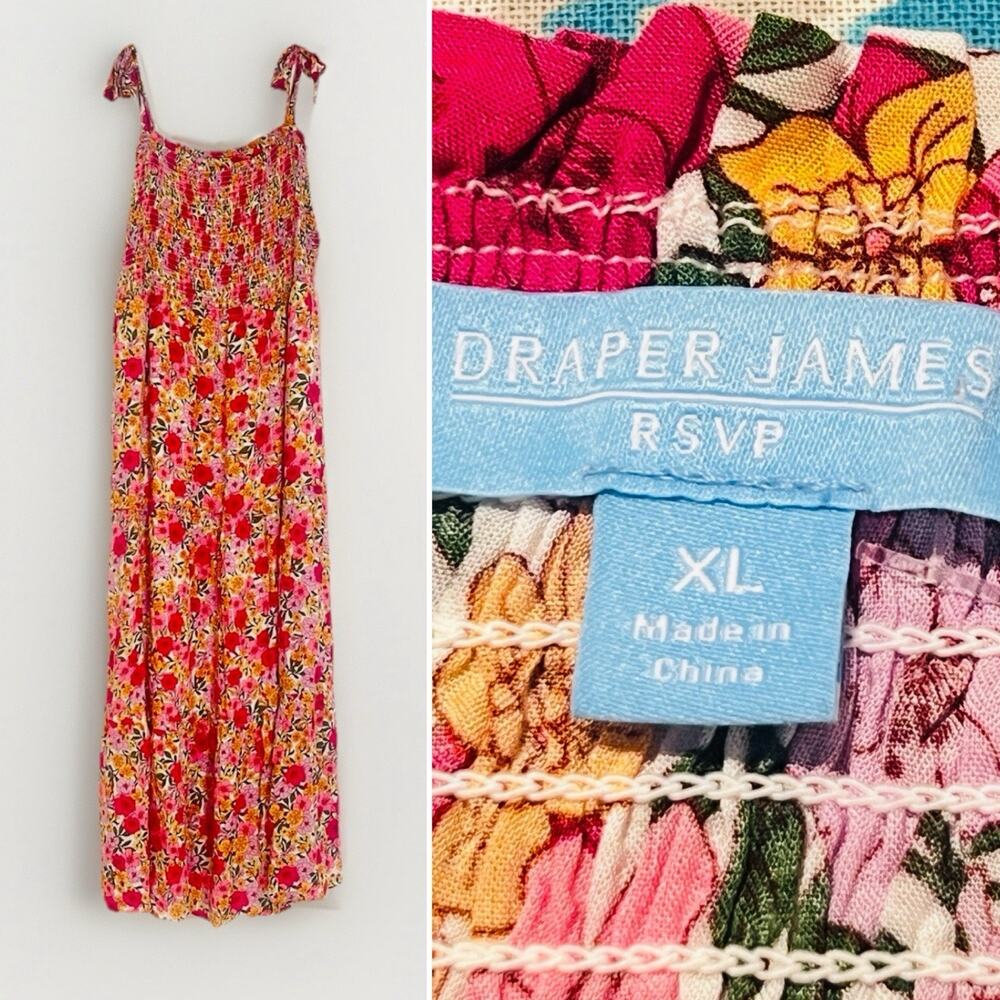 Draper James XL Rayon Smocked Floral Tiered Maxi Dress Boho Coastal Cowgirl